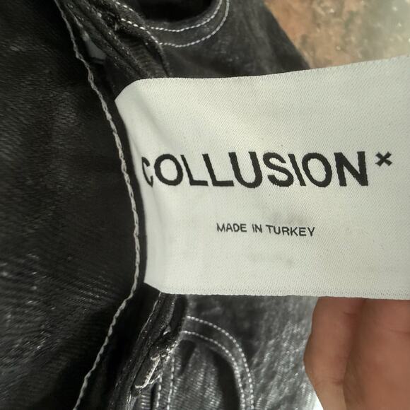 Collusion Jeans Womens 28 Straight Leg Skater Denim Coated Black Contrast Stitch - Picture 5 of 6